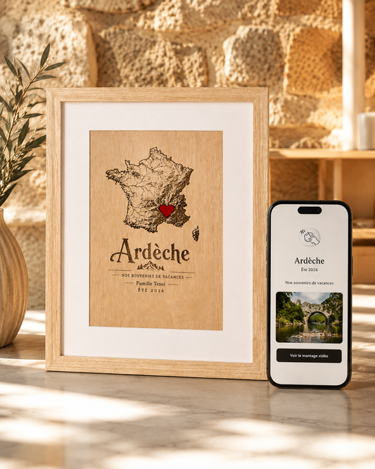 Cadre Souvenirs de Vacances connecté – Gravure personnalisée & NFC