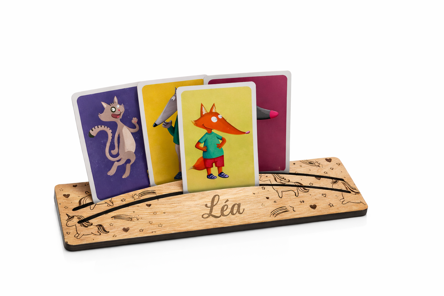 Support à cartes de jeux enfant personnalisé – Bois naturel