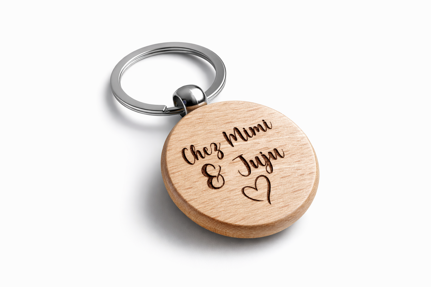 Porte-clé personnalisé en bois – Prénom & message gravés