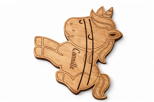🦄 Support à cartes enfant personnalisé – Licorne en bois